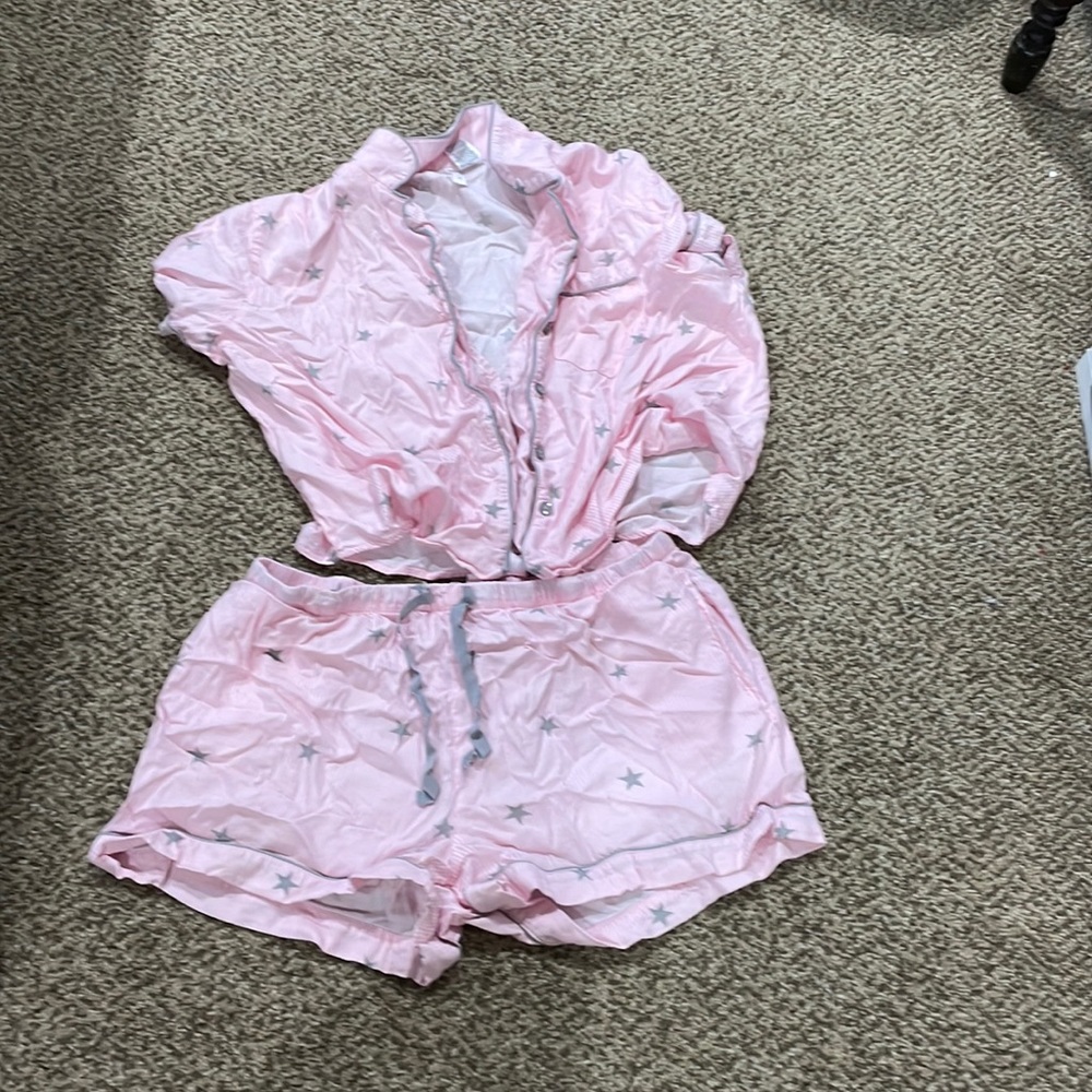 Large pink and white striped star pajama set